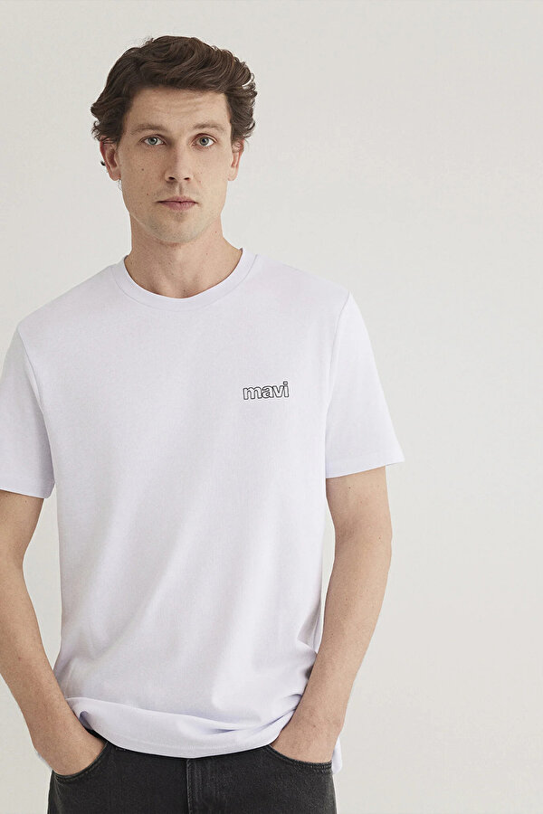 Erkek Logo Baskılı Bisiklet Yaka %100 Pamuk T-Shirt M0610360-620 Beyaz