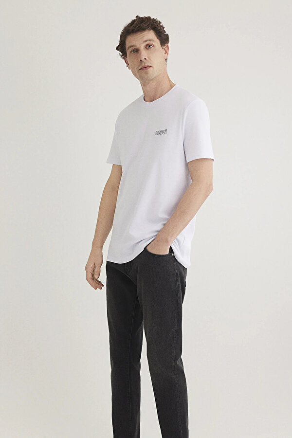 Erkek Logo Baskılı Bisiklet Yaka %100 Pamuk T-Shirt M0610360-620 Beyaz