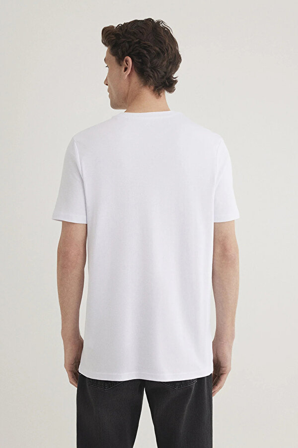 Erkek Logo Baskılı Bisiklet Yaka %100 Pamuk T-Shirt M0610360-620 Beyaz