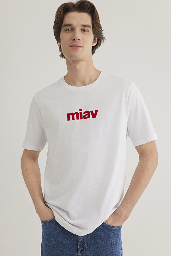 Erkek Miav Baskılı T-Shirt M067153-622 Beyaz