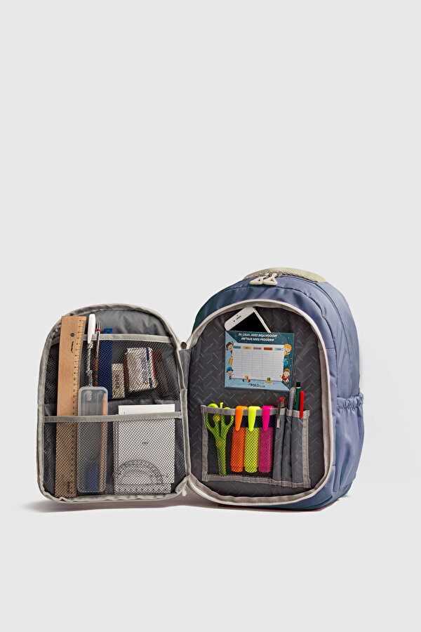 My Polo 2035 Çocuk İlkokul Ortaokul Çantası Sırt Çantası Okul Çantası Çok Bölmeli Ortopedik Sırt MAVİ