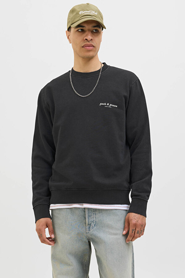 JJEDOVER PRINT SWEAT CREW Siyah Erkek Sweatshirt