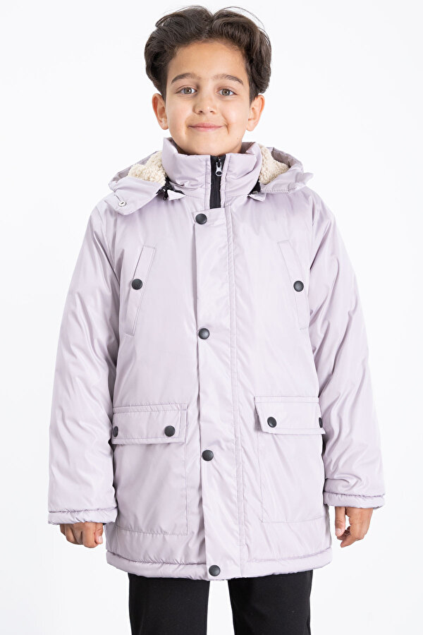 Gri İçi Kürklü Çıkarılabilir Kapüşonlu Basic Erkek Çocuk Şişme Mont 21437