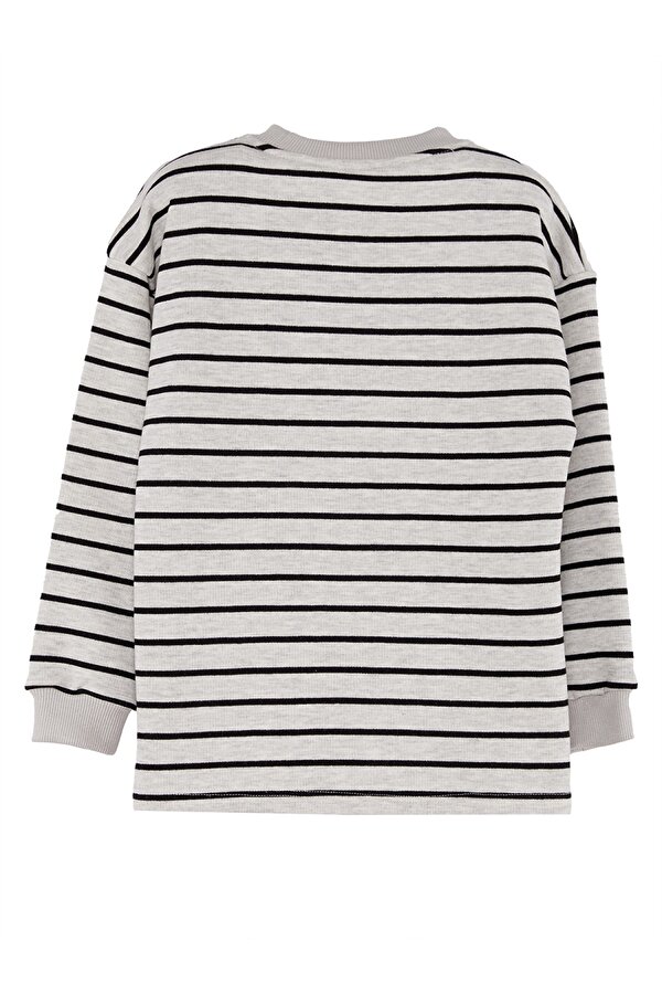 Cool Oversize Çizgili Gri Erkek Çocuk Sweatshirt