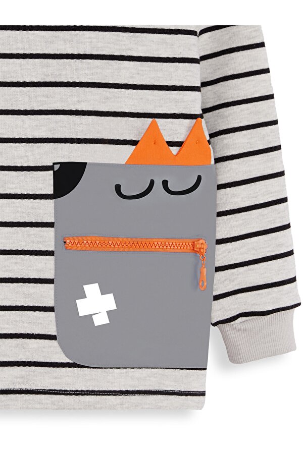 Cool Oversize Çizgili Gri Erkek Çocuk Sweatshirt