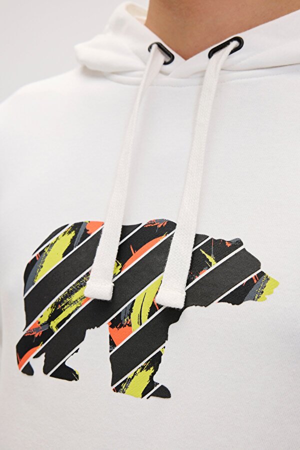 Mono Beyaz Erkek Kapüşonlu Sweatshirt