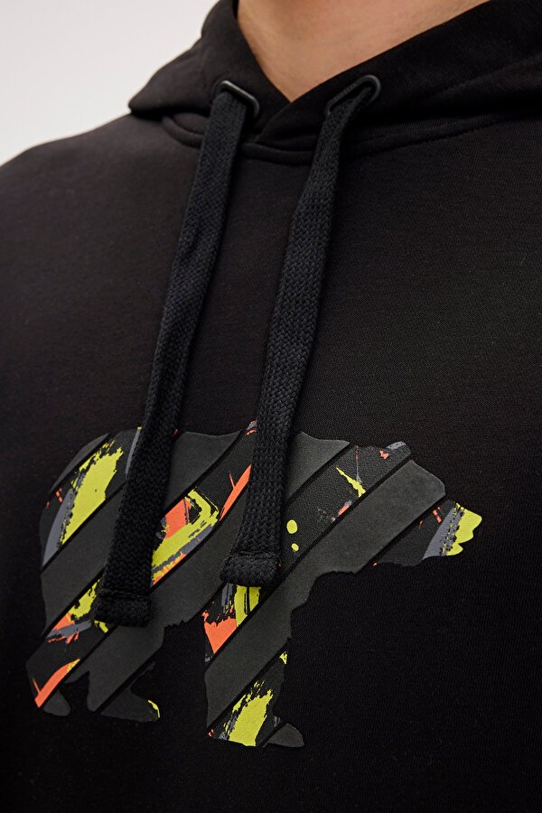 Mono Siyah Erkek Kapüşonlu Sweatshirt