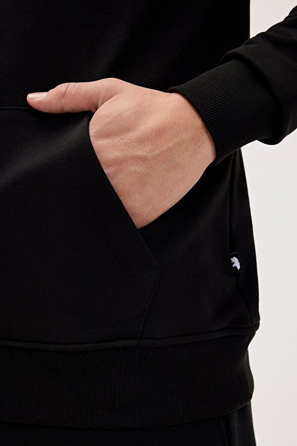 Mono Siyah Erkek Kapüşonlu Sweatshirt