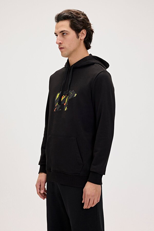 Mono Siyah Erkek Kapüşonlu Sweatshirt