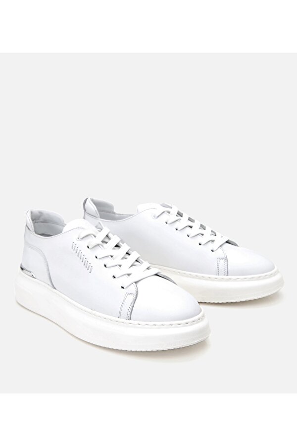 Erkek Deri Beyaz Toka Detaylı Spor Ayakkabı