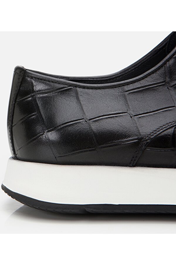 Erkek Deri Siyah Kroko Desenli Günlük Ayakkabı