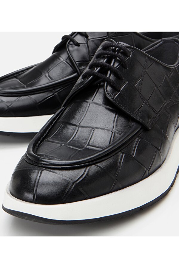 Erkek Deri Siyah Kroko Desenli Günlük Ayakkabı