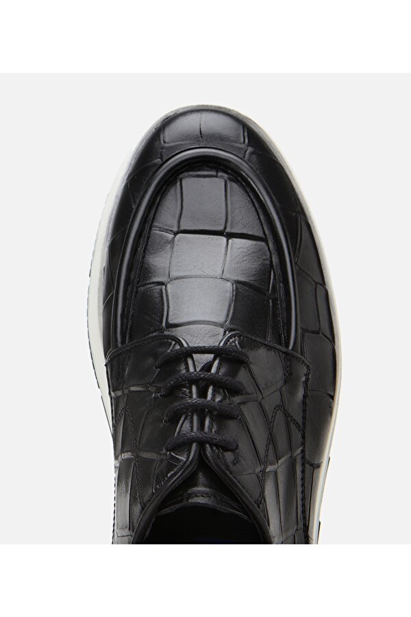 Erkek Deri Siyah Kroko Desenli Günlük Ayakkabı