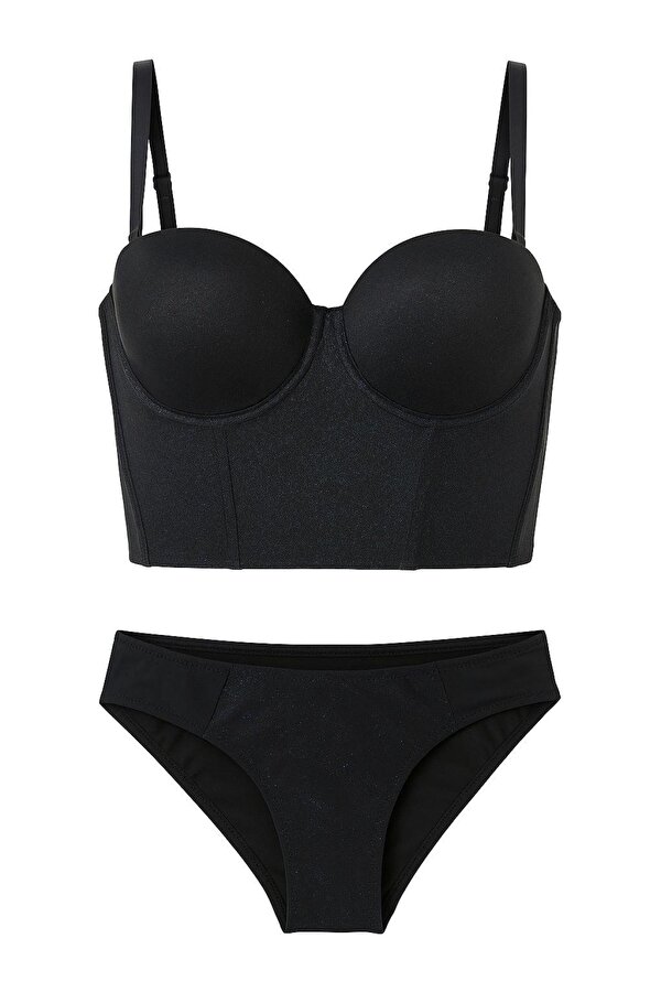 Destekli Siyah Hologram Bustiyer Takım (689T)