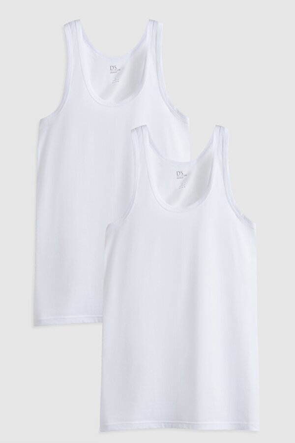 Beyaz Standart Fit Nefes Alabilen Teri Emen %100 Pamuklu 2 Li Atlet