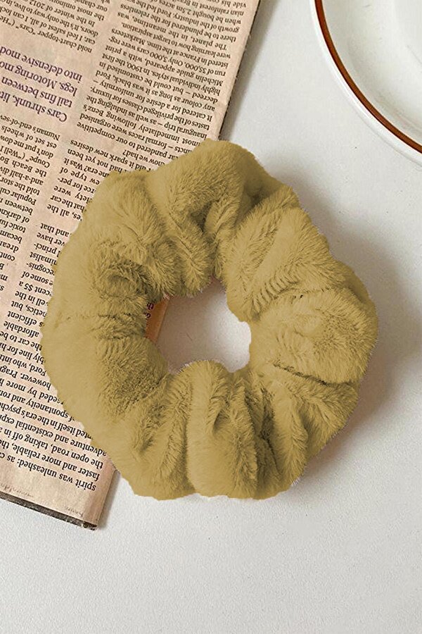 Kadın Büyük Boy Peluş Tüylü Saç Lastik Toka