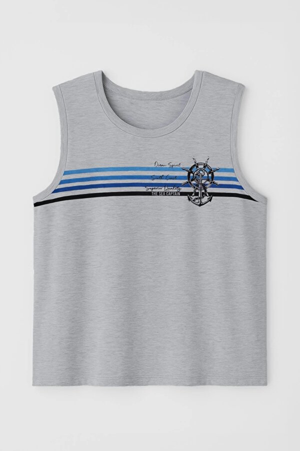 Erkek %100 Pamuk Bisiklet Yaka Çapa Baskılı Kolsuz T-shirt