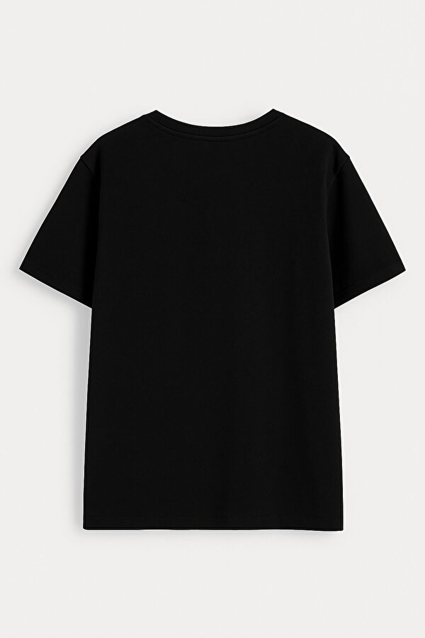 Erkek Bisiklet Yaka Baskılı Siyah T-shirt