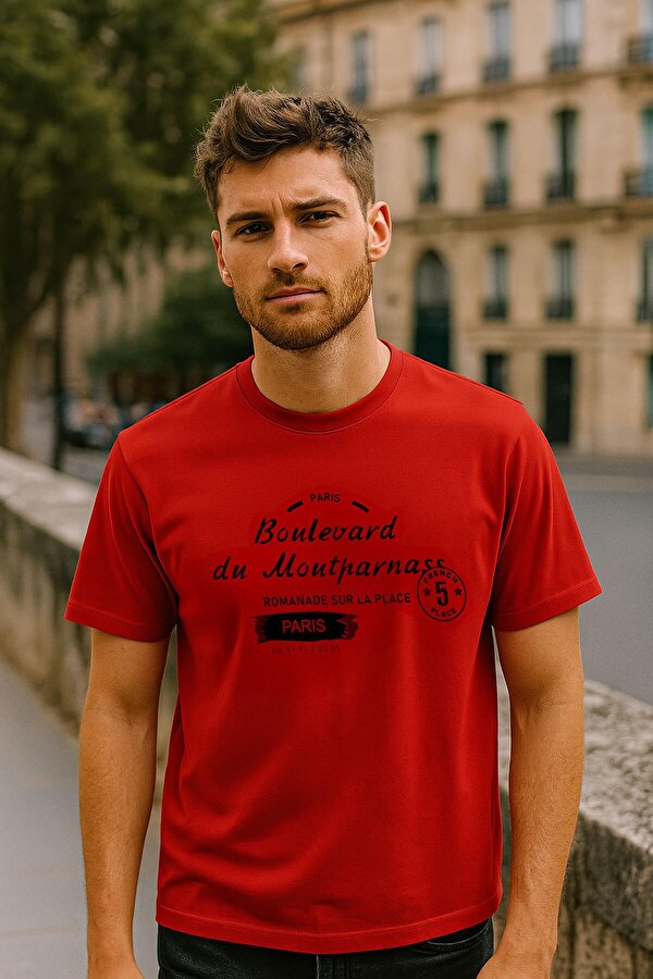 Erkek Bisiklet Yaka Baskılı Siyah T-shirt