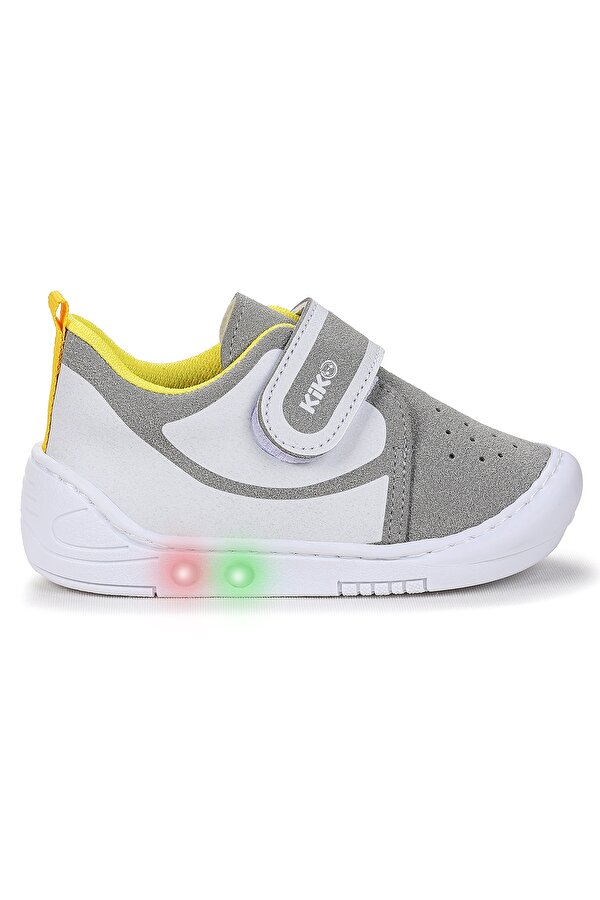 Kugan Cırtlı Işıklı Erkek Bebek Yürüyüş Spor Ayakkabı Gri - Sarı