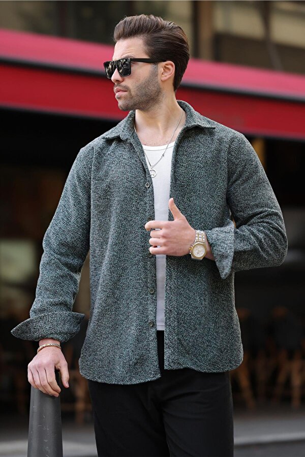 Yeşil Desenli Erkek Ceket Gömlek E6755