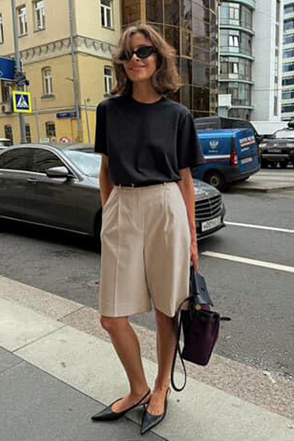 Bej Pileli Kadın Bermuda Şort Mg2483