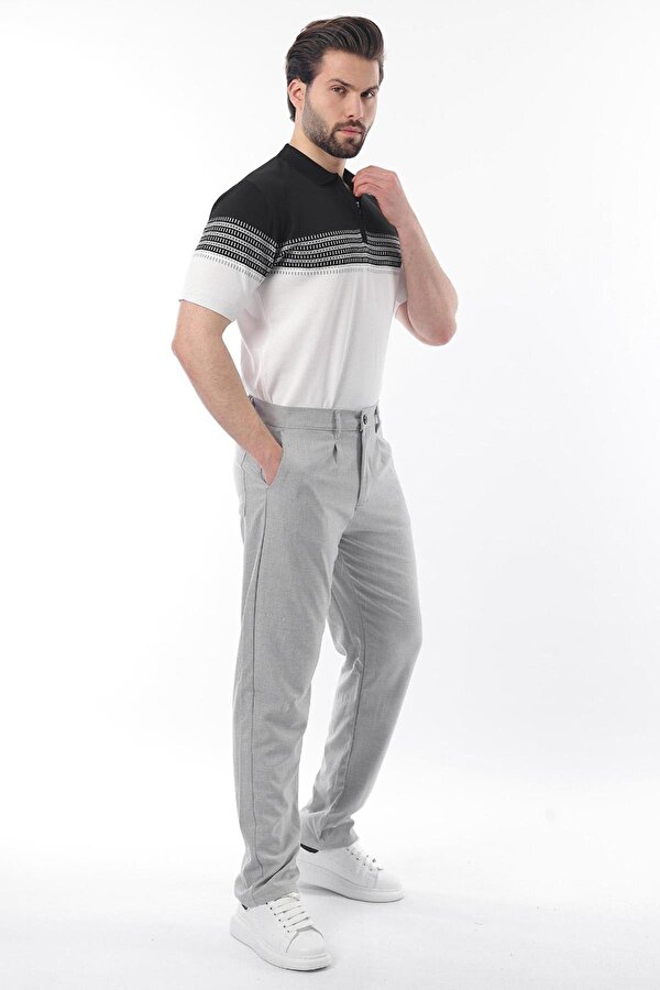 Lacivert Fermuarlı Polo Yaka Desenli Erkek T-shirt E7296