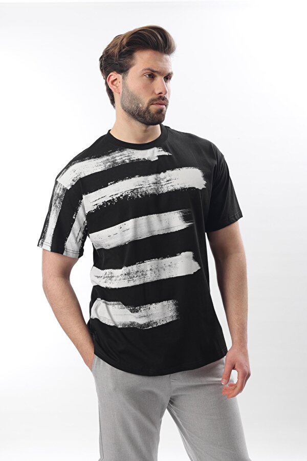Siyah Baskılı Regular Fit Erkek T-shirt E7107