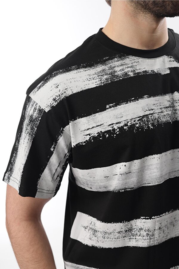 Siyah Baskılı Regular Fit Erkek T-shirt E7107