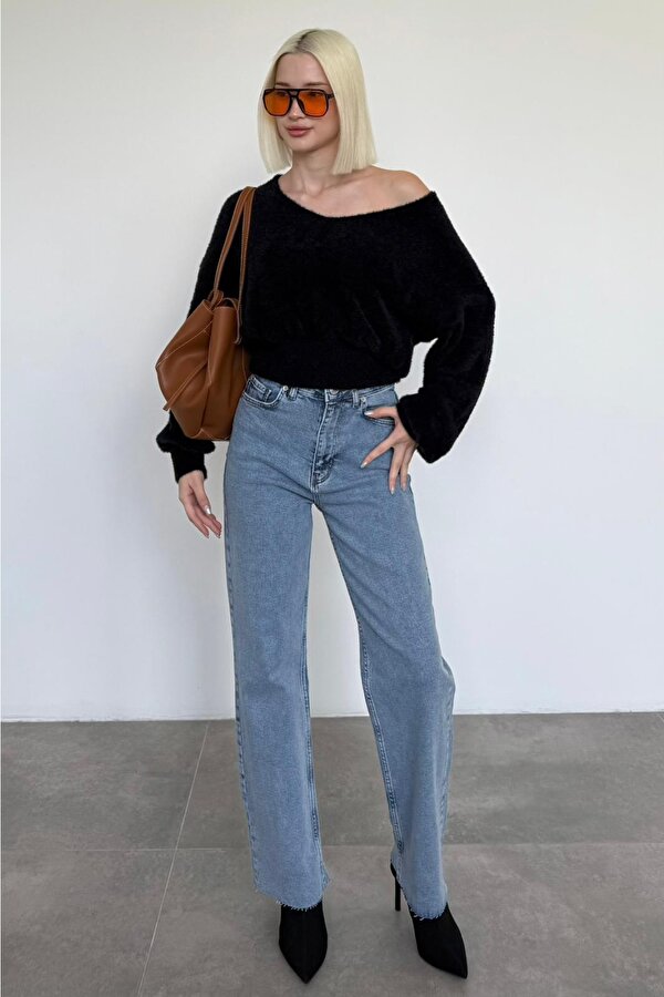 Siyah V Yaka Yumuşak Dokulu Kadın Kazak Mg2499