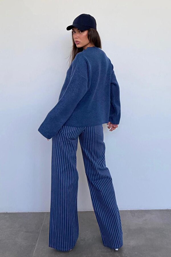 İndigo V Yaka Triko Kadın Kazak Mg2501