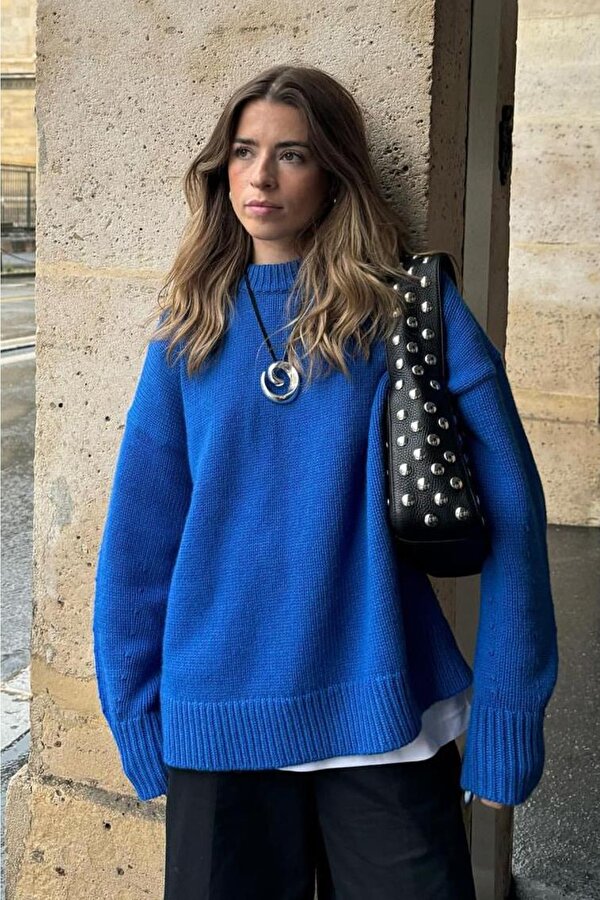 Saks Bisiklet Yaka Oversize Triko Kazak MG1972