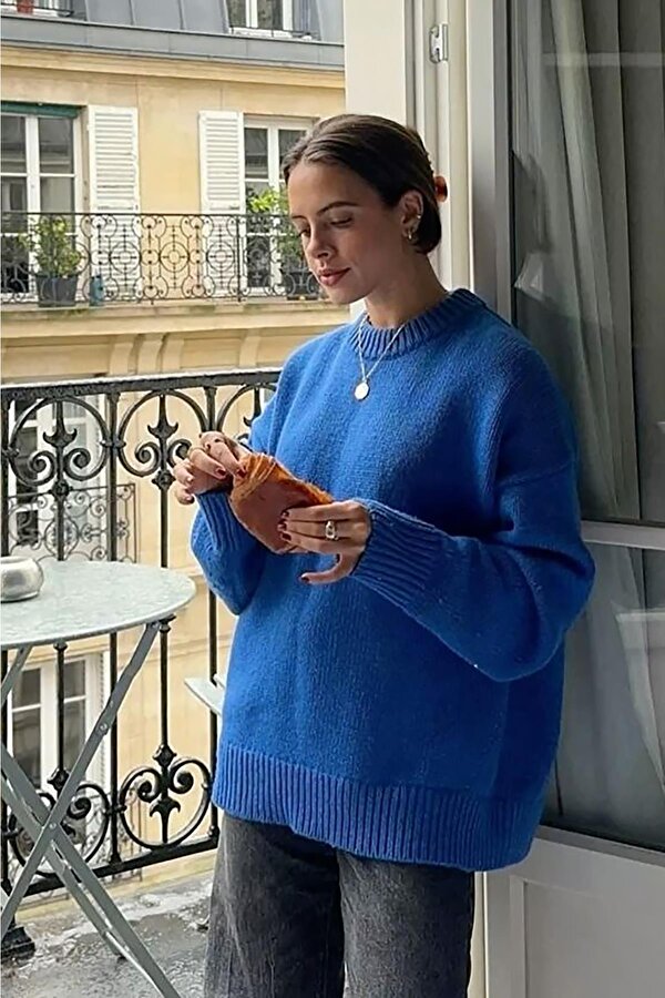 Saks Bisiklet Yaka Oversize Triko Kazak MG1972