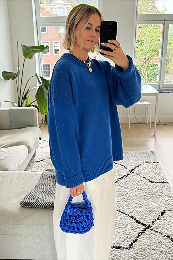 Saks Bisiklet Yaka Oversize Triko Kazak MG1972