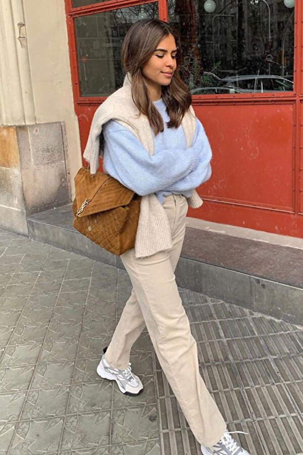 Bebe Mavisi Bisiklet Yaka Oversize Triko Kazak MG1972