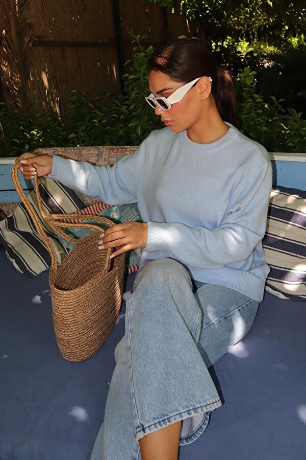 Bebe Mavisi Bisiklet Yaka Kadın Triko Kazak Mg2494