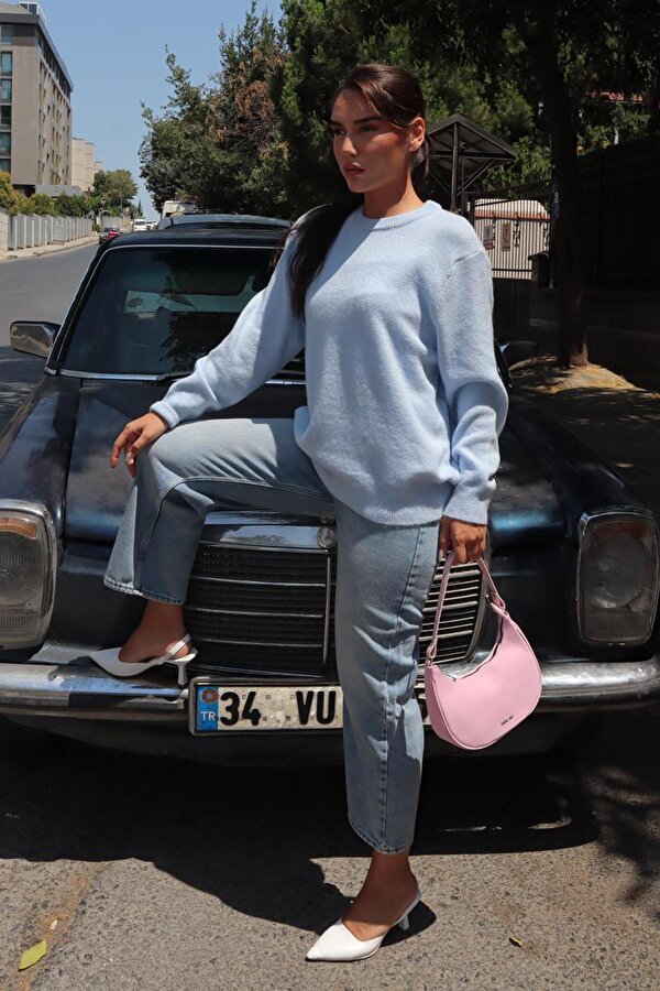 Bebe Mavisi Bisiklet Yaka Kadın Triko Kazak Mg2494