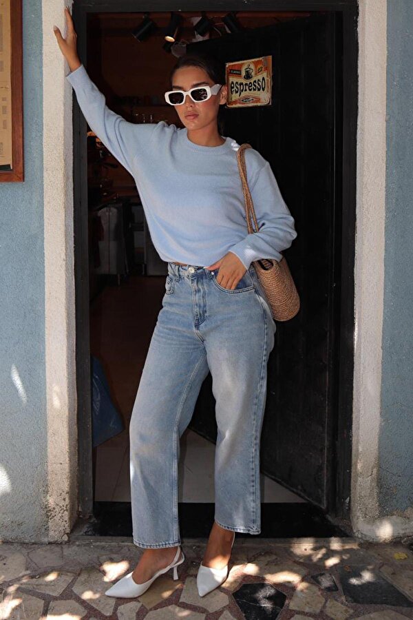 Bebe Mavisi Bisiklet Yaka Kadın Triko Kazak Mg2494