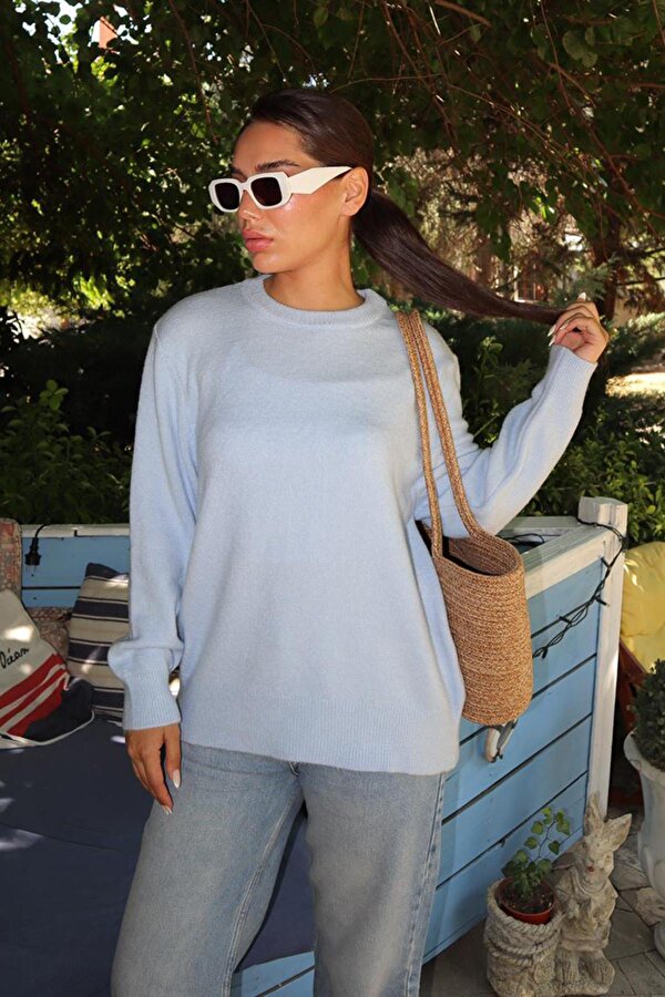 Bebe Mavisi Bisiklet Yaka Kadın Triko Kazak Mg2494