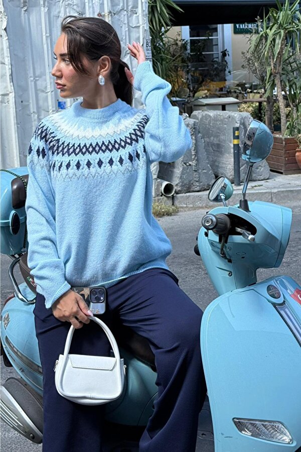 Mavi Bisiklet Yaka Desenli Kadın Triko Kazak Mg2502