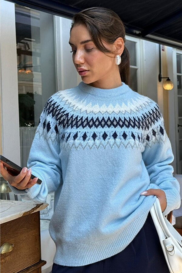 Mavi Bisiklet Yaka Desenli Kadın Triko Kazak Mg2502