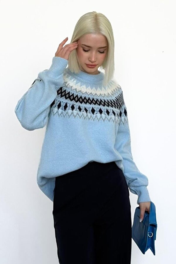 Mavi Bisiklet Yaka Desenli Kadın Triko Kazak Mg2502