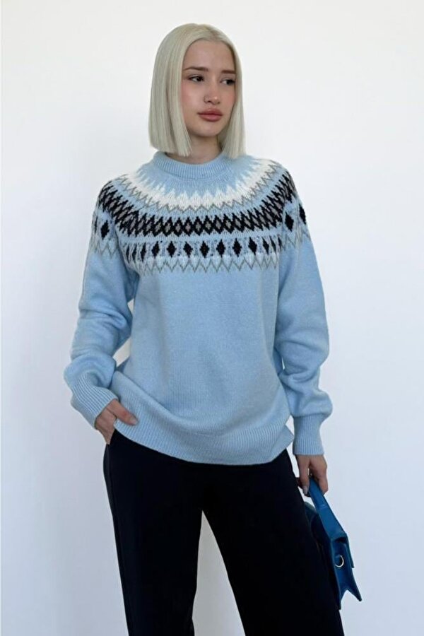 Mavi Bisiklet Yaka Desenli Kadın Triko Kazak Mg2502