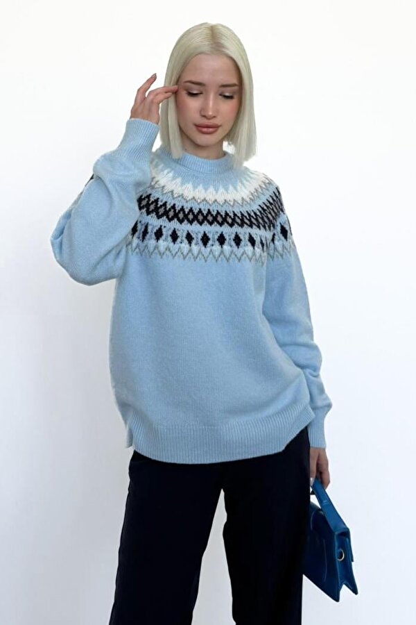 Mavi Bisiklet Yaka Desenli Kadın Triko Kazak Mg2502