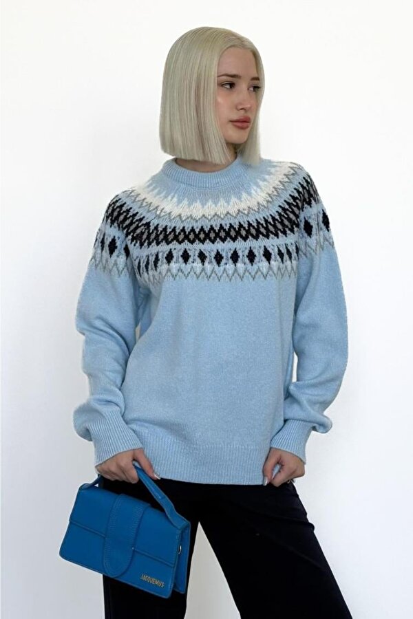 Mavi Bisiklet Yaka Desenli Kadın Triko Kazak Mg2502