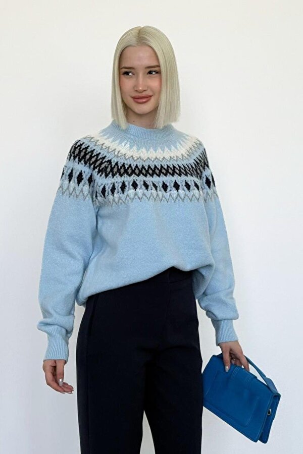 Mavi Bisiklet Yaka Desenli Kadın Triko Kazak Mg2502