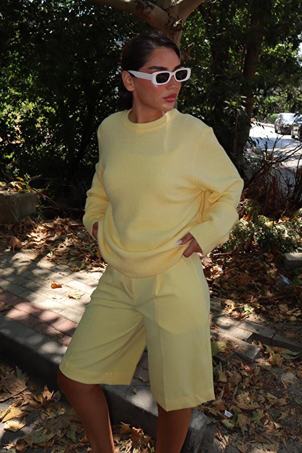 Sarı Bisiklet Yaka Kadın Triko Kazak Mg2494