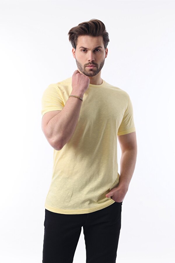 Erkek Sarı Basic Tişört 5268