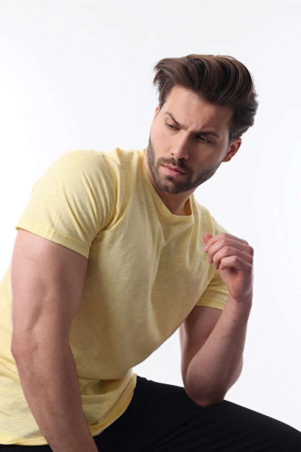 Erkek Sarı Basic Tişört 5268