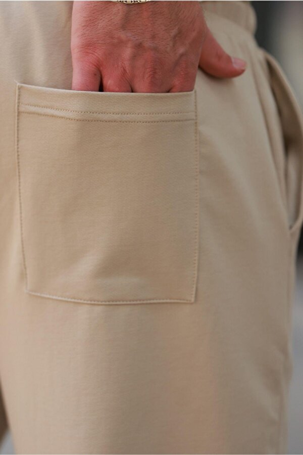 Bej Rahat Kesim Paçası Lastikli  Erkek Eşofman Altı E6573